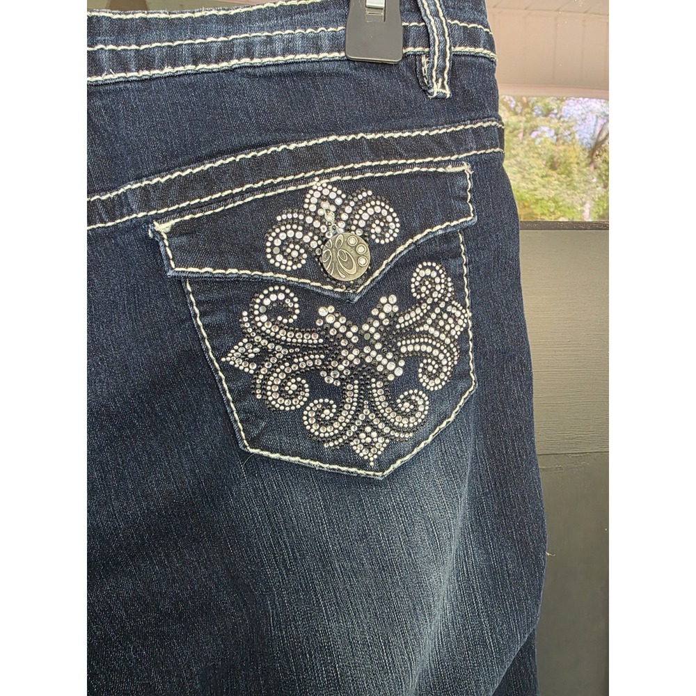 V Cristina Ankle Jeans Womens 10 Dark Blue Jeweled Embellished Heavy Stitch - Picture 6 of 10